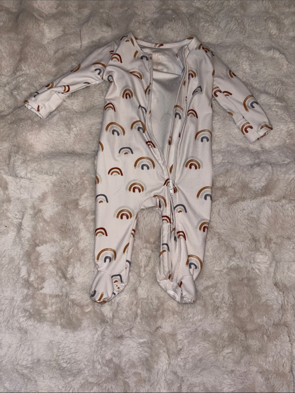 Caden Lane Baby Footed One-Piece with Rainbow Print